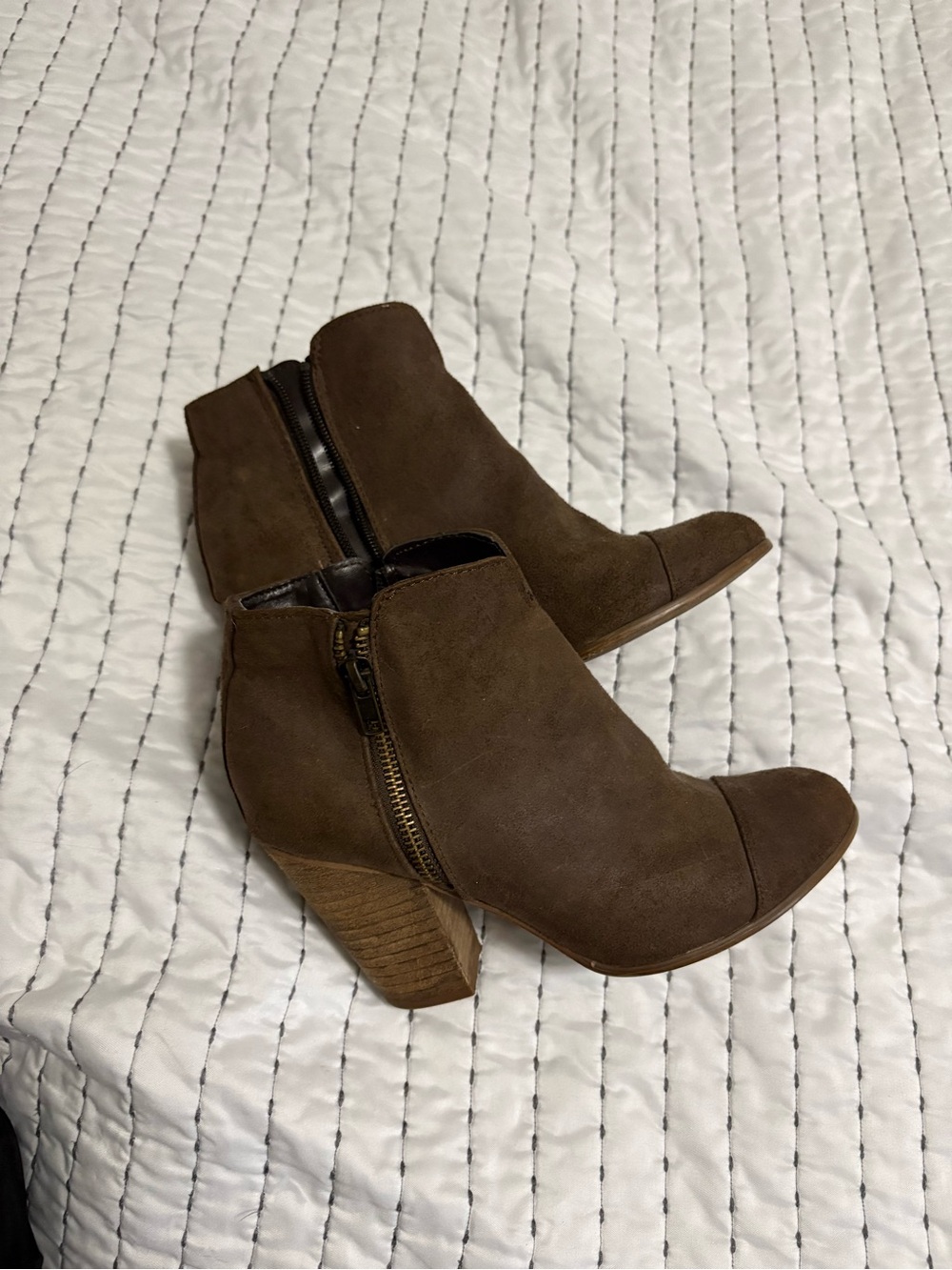 Women's Brown Suede Ankle Booties with Block Heel